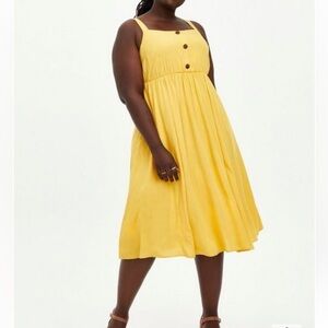 NWT TORRID Yellow Crosshatch Pinafore Midi Dress Mustard Size 0/L/12